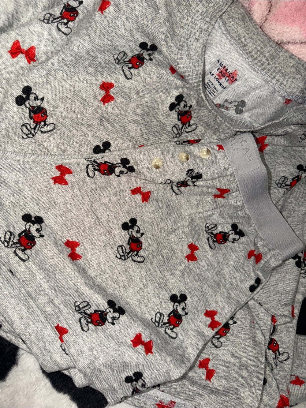 American Eagle Outfitters Gray Mickey Mouse Pajama Top with Red Accents